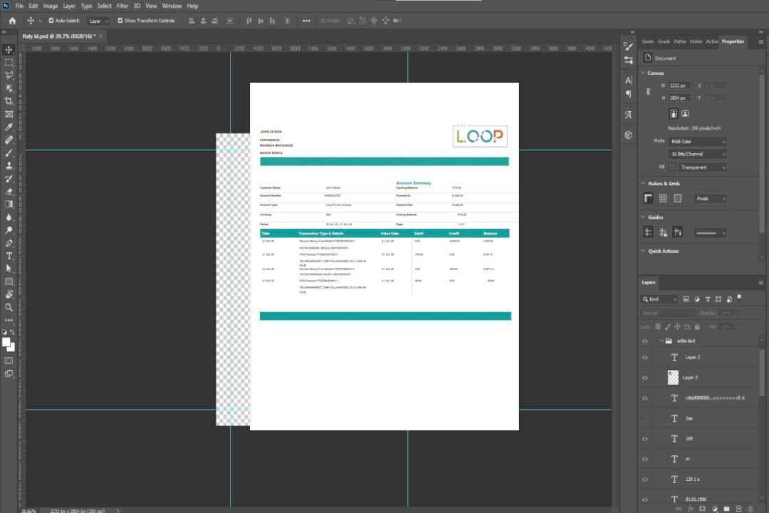 Relevé de compte Kenya Loop Bank Modèle Word et PDF template